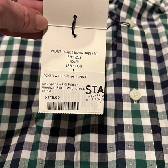 NWT Men's Jack Spade Palmer Gingham LS Shirt Green, Navy Blue Check Large - Picture 4 of 10